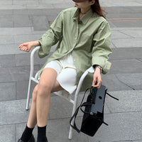 Spring Autumn Long Sleeve Thin Shirt And PU Jacket Two Piece Set