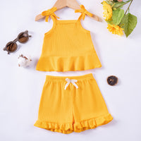 Baby Girls' Sling Suit Solid Color Shorts Casual Wear