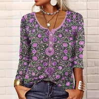 Women's V-neck Ethnic Print Plus Size T-shirt