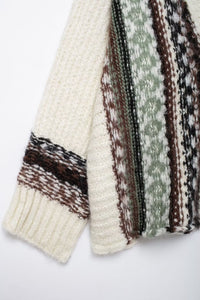 Fashion V-neck Sweater Jacquard Loose-fitting Coat