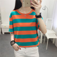 Women's Loose Round Neck All-Match Striped Short-Sleeve Top