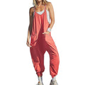 Women Zipper Pocket Suspender Trousers Jumpsuit