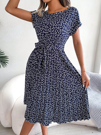 Women   Casual Short Sleeve Floral Print Flowy Pleated Skirt