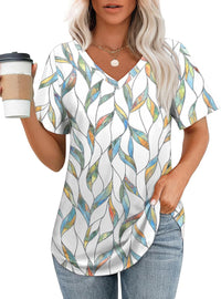 Hollow-out Airy Casual V-Neck Short Sleeve