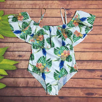 One-shoulder Printed Lotus Leaf Swimsuit Off-shoulder Triangle One-piece Swimsuit