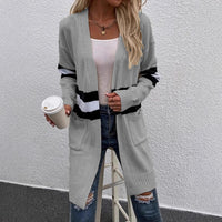 Striped Contrast Color Loose Casual Sweater Coat