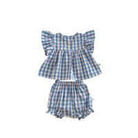 Cotton Thin Plaid Short Sleeve Shorts Suit Girls