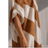 Women's Cotton-Linen Striped Colorblock Dress