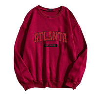 Women's Printed Round Neck Long Sleeve Baseball Uniform Loose Plus Size Fleece Lined Warm Top
