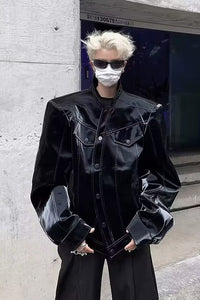 Advanced Sense Padded Shoulder PU Leather Coat