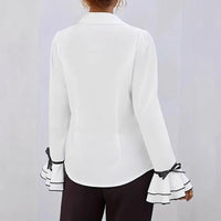 Solid Color Casual Ruffled Flared Sleeve Shirt Top
