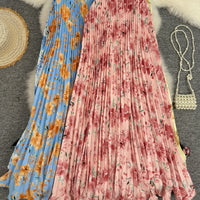 Printed Pleated Skirt For Workwear Versatile And High-waisted