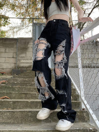 New Fried Street Fashion Cool Raw Hem High Waist Straight Mopping Pants