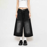 Women's American-style Retro Loose Cropped Denim Wide-leg Pants