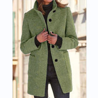 New Retro Solid Color Buttoned Turtleneck Wool Coat