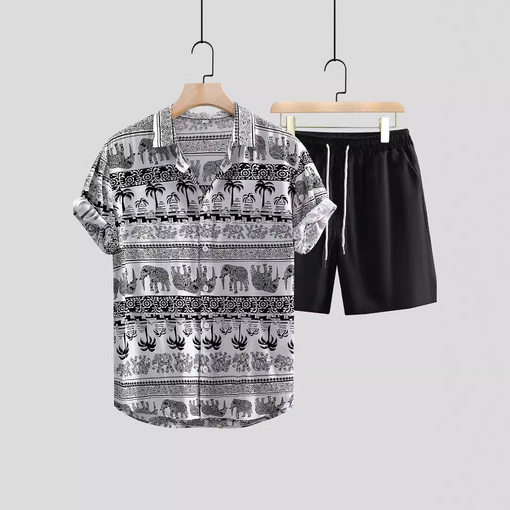 Men's Printed Casual Style Short Sleeve Shirt Outfit