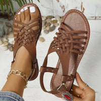 Flat Buckle Open Toe Retro Style Cross Strap Lightweight Beach Slippers