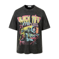 Men's Hip Hop Abstract Printing Distressed Washed Top