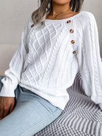 Casual Square Neck Buttoned Cable Knit Pullover Sweater