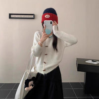 Atmosphere Horn Button Solid Color Soft Glutinous Knitted Cardigan