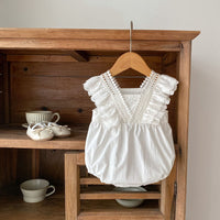 Baby Girl Lace Ruffled Strap Bag Fart Jumpsuit