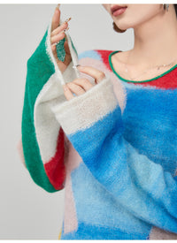 Design Color Block Splicing Knitwear Sweater For Women