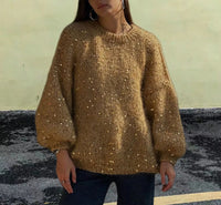 European And American Loose Round Neck Fashion Sequined Mohair Sweater Lantern Sleeve