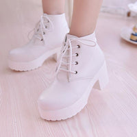 New Chunky-heel Lace-up Ankle Boots With A Round Toe And High Heel