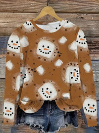 Womens Casual Christmas-Print Crew-Neck Sweatshirt