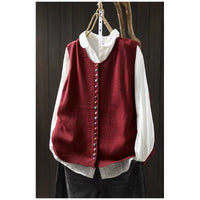 Spring And Autumn Outer Wear Solid Color And V-neck Color Buckle Knitted Cardigan Vest Vest For Women