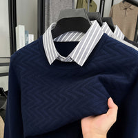 Mens Long-sleeve Casual Mock Two-piece Sweater