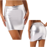 Multi-color Sheath High Waist Bright Patent Leather Sexy Wrapped Skirt