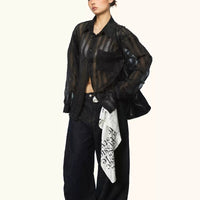 Women's Pleated Micro-transparent Plaid Long-sleeved Shirt Summer New