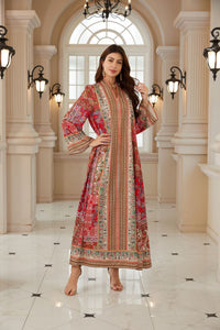 Dubai Abaya Muslim Womens Printed Pullover Dress