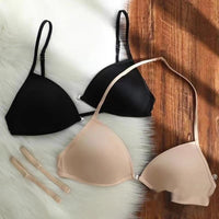 Thin French Triangle Cup Underwear Beautiful Back Halter Spaghetti Strap Front Buckle Seamless
