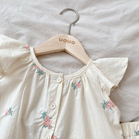 Baby's Embroidered Children's Flounced Sleeve Vest Shorts Two-piece Set