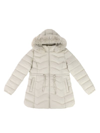 Women's Coat With Detachable Fur-trimmed Hood And A Cinched Waist For A Slimming Fit