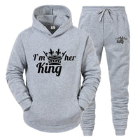 KING QUEEN Mens And Womens Casual Sports Sweatpants Two-Piece Set