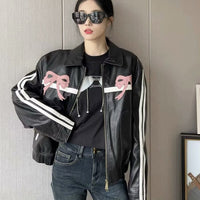 Women's Bow-Knot Zipper Leather Jacket