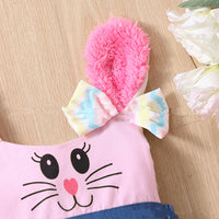 Infant Baby Girl Rabbit Embroidered Ears Denim Sling Triangle Rompers