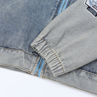 Men's Stitching Embroidered Letters Washed And Worn Zipper Denim Coat Fashion
