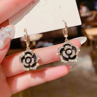Light Luxury Blue Cat's Eye Flower Drop Earrings, Elegant Zircon Inlaid Ear Cuffs, Summer Fresh Design