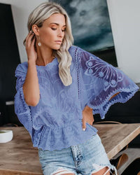 Womens New Arrival Lace Trim Top Short-Sleeve Shirt Loose Batwing Sleeve