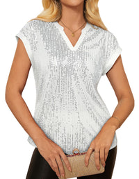Womens Sequin V-Neck Short-Sleeve Party Top Shirt