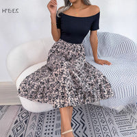 European And American-style Casual Off-shoulder Floral Dress