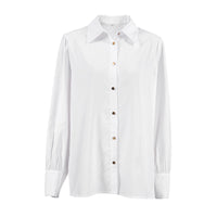French Style White With Lapel Long Sleeve Shirt For Women