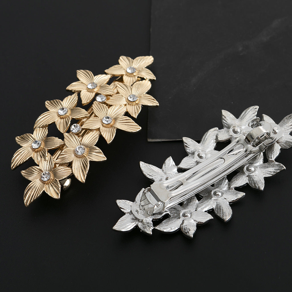 European And American Complex Classical Luxury Metal Texture Leaves Barrettes