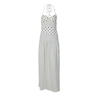 Womens Sexy Neck-Strap Polka-Dot Retro Ruffled Elegant Polka-Dot Dress