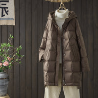 Autumn And Winter New Mid-length Adhesive Hooded Lightweight Down Jacket Women