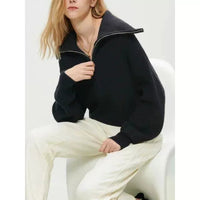 Loose-fitting Womens Knitted Sweater With A Zipper For Outerwear